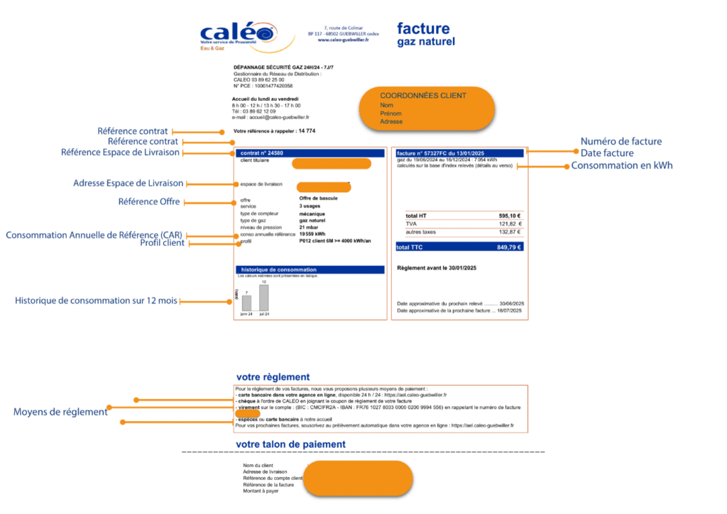 Caléo, exemple facture